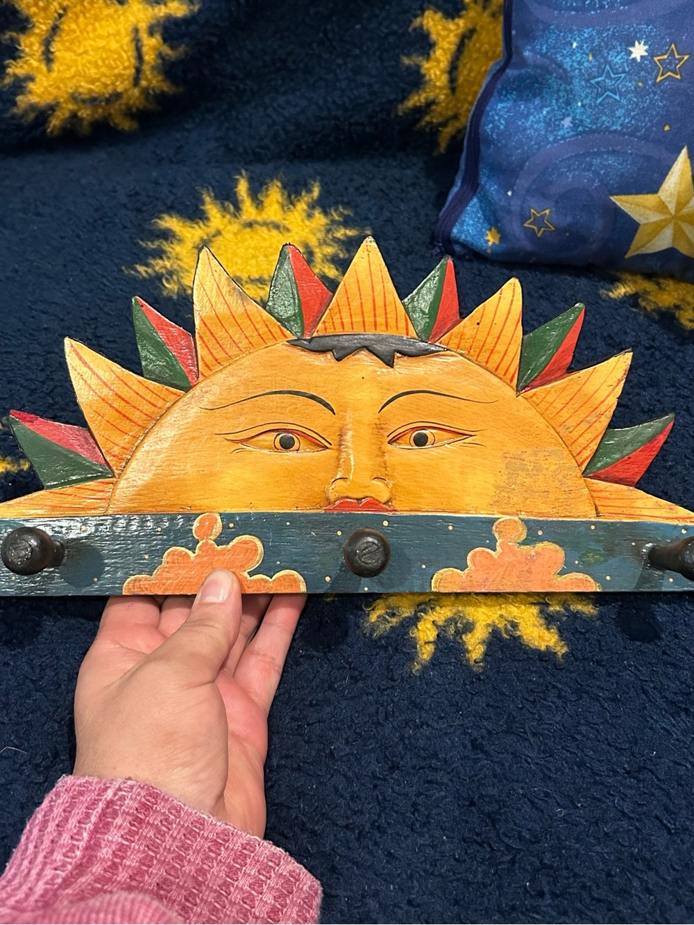 VTG 90s Celestial Wooden Sun Jewelry Hanger Key Hook Whimsigoth Gallery Wall